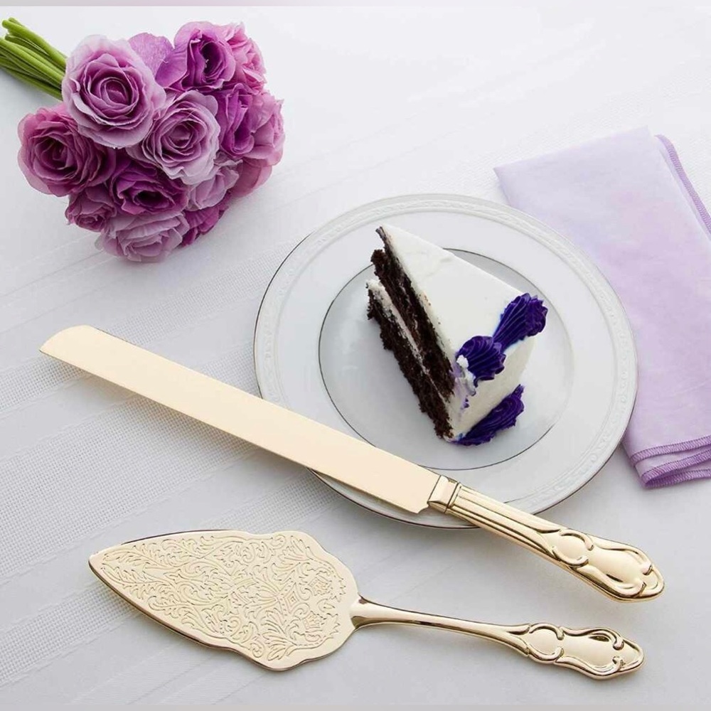 NIB Gold Cake Knife & Server Set for Wedding or Holiday